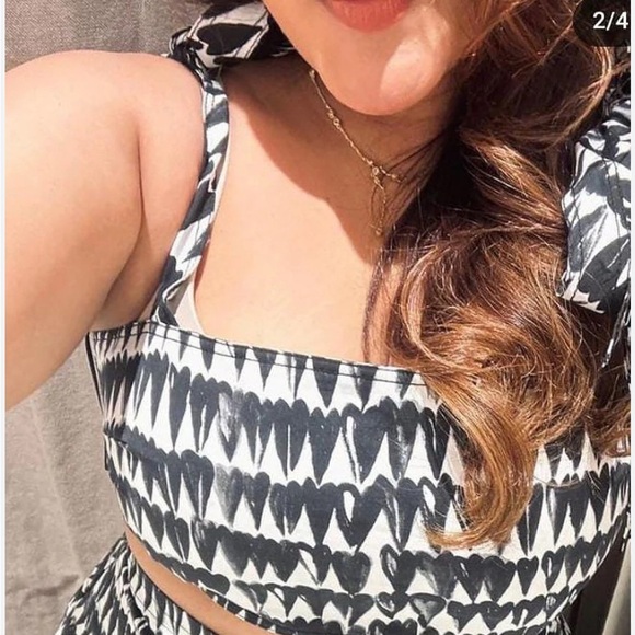Zara Tops - Zara ZW Collection Printed Heart Crop Top – Tie-Up Shoulder NEW Galentine’s Day
